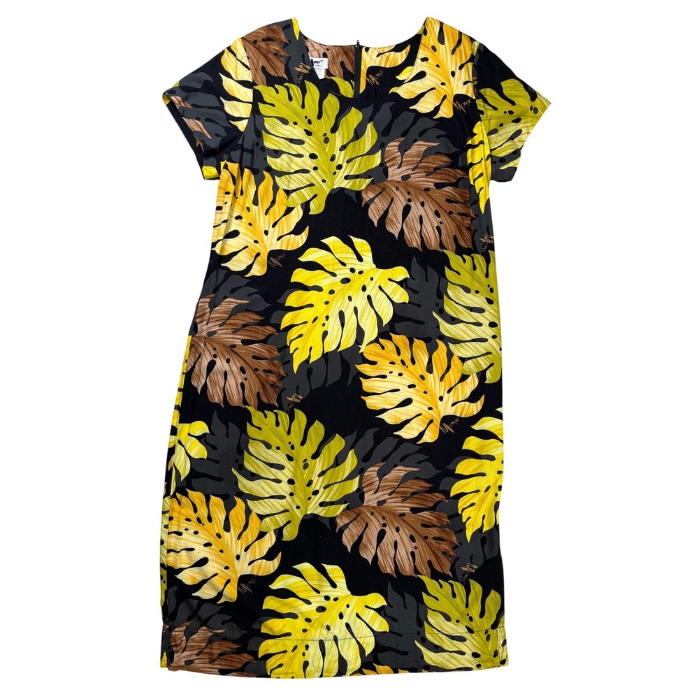 Vintage Mamo Howell Shift Dress Women 14 Rayon Tropical Monstera Leaf Hawaiian